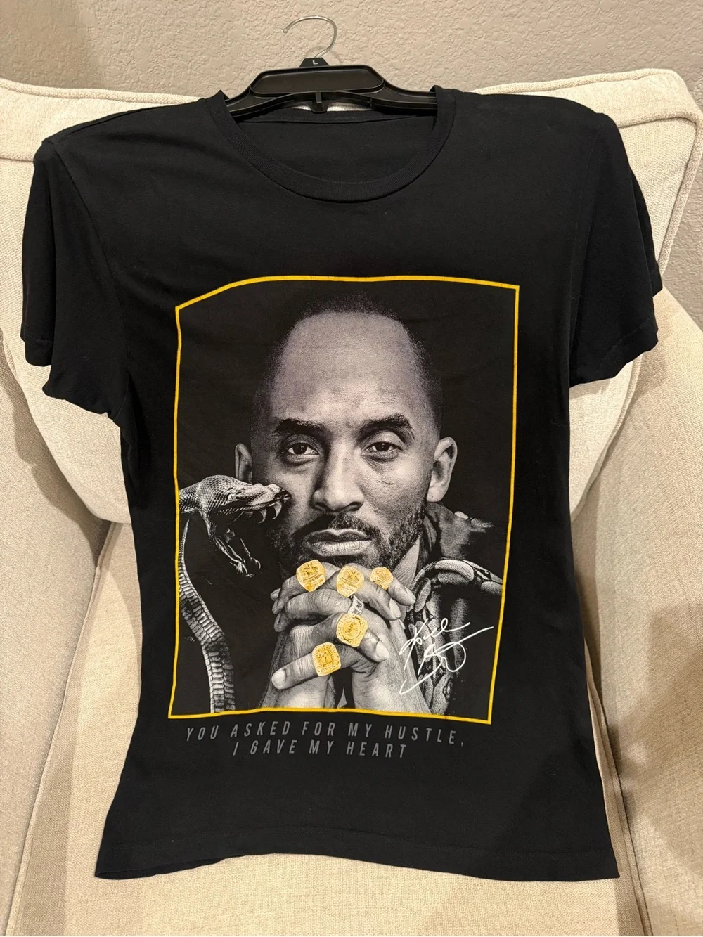 Black Graphic Men's Crewneck T‑Shirt with Yellow Accent